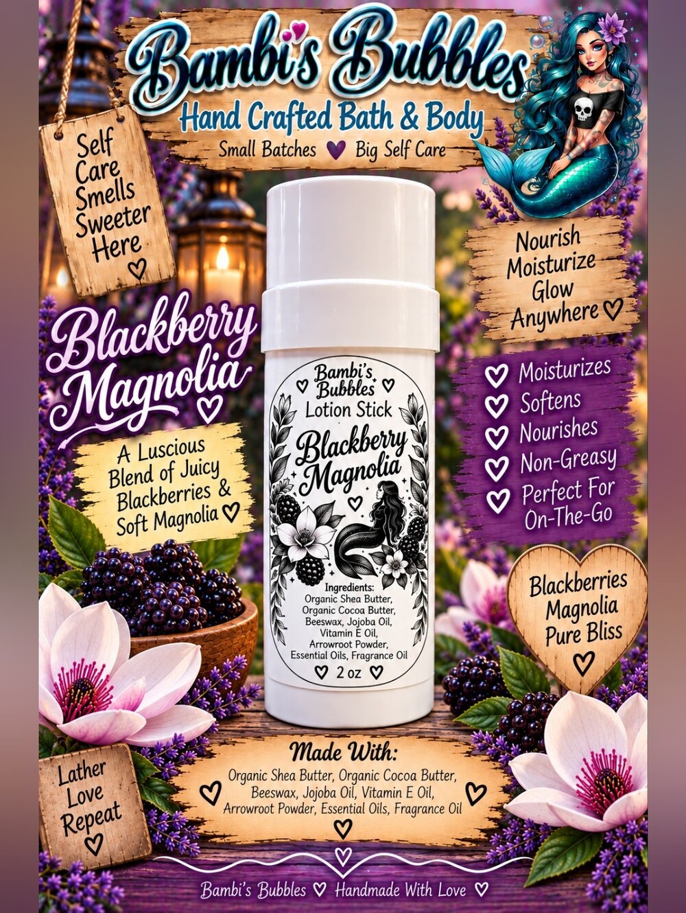 New! Blackberry Magnolia Lotion Stick 2oz